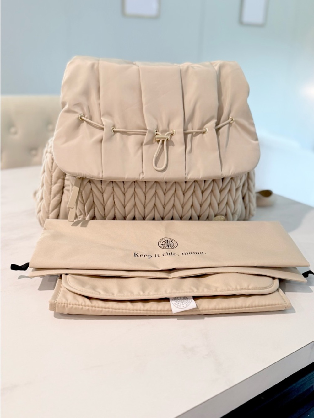 Chic Cream Quilted & Braided Backpack - Happ brand